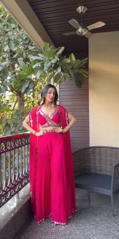 Red Georgette Embroidery Mirror Work Salwar Suit