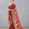 Red Organza Tissue Sequins Work Embroidery Saree