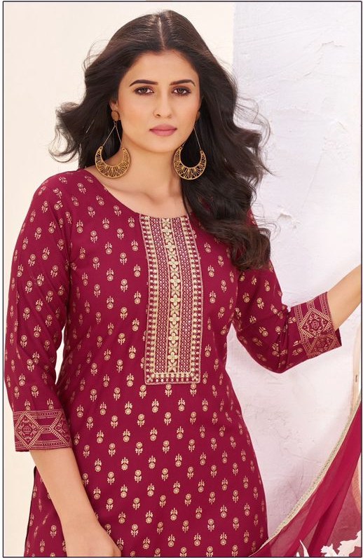 Red Rayon Lace Embroidery Work Salwar Suit - Image 2