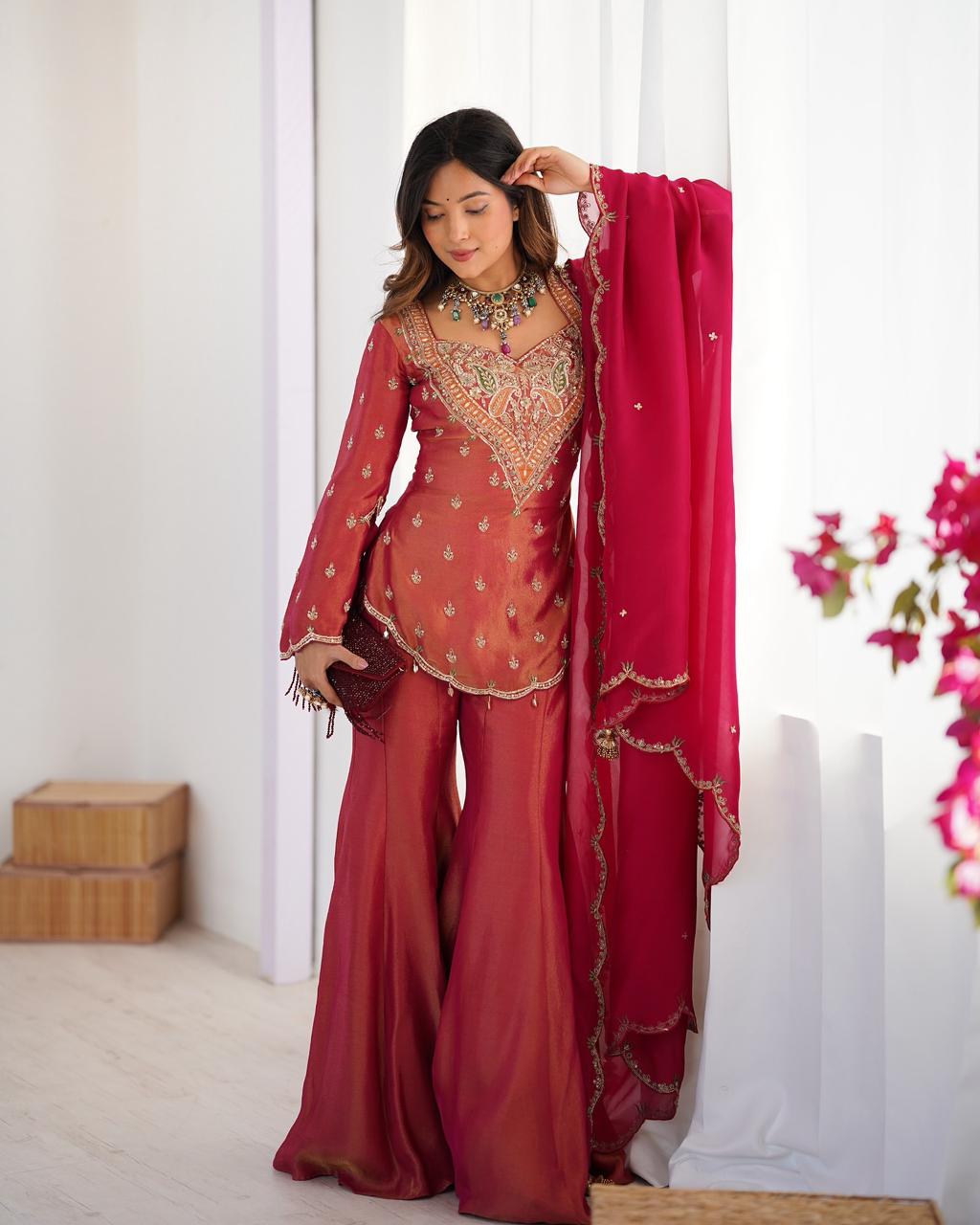 NSR 852 Red Simar Silk With Embroidery Work with Full Sleeve Salwar Suit in . Now at just ₹2099. Delivery 4-6 Working Days. Shop n | Jump Suits, Salwar suit, Designer Suits, Casual Suits, Creative suits, Palazzo Suits, Party Wear Suits, Patiala Suits, Straight Suits