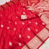 Red Soft Banarasi Cotton Silk Zari Work Saree