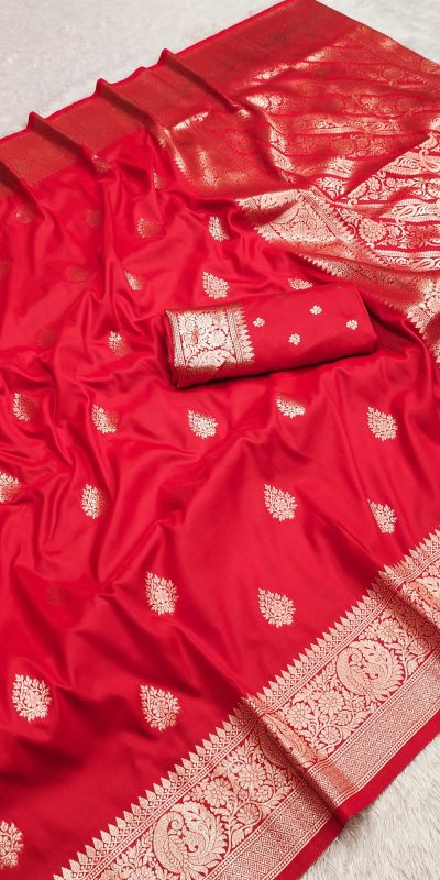 Red Soft Banarasi Cotton Silk Zari Work Saree