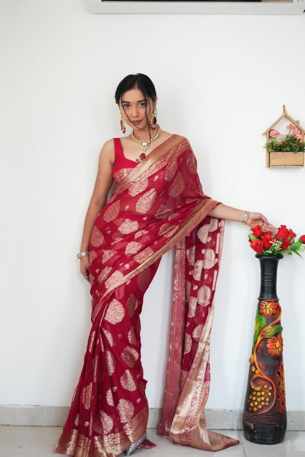 Red Soft Lilan Slab Attractive Charm full Saree