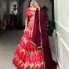 Red Tussar Silk Sequins Work Lehenga Choli