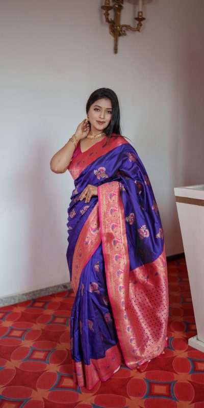 Royal Blue Pethani Silk Zari Lace Work Saree