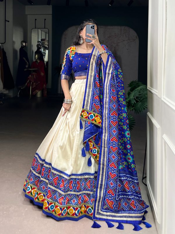 Royal Blue Tasar Silk Mirror Work Lehenga Choli