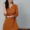 Rust Cotton Printed Kurti