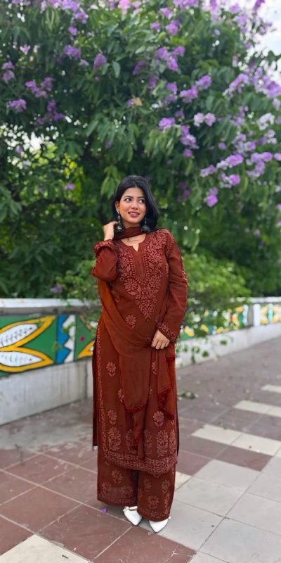 BE 394 Rust Georgette with Embroidery Work & Lace Work Salwar Suit . Available at ₹1849 only. Delivery 4-6 Working Days. Shop now. | Jump Suits, Tops & Bottoms, Track Suits, Trendy Wear, Salwar suit, Designer Suits, Casual Suits, Creative suits, Palazzo Suits, Party Wear Suits, Patiala Suits, Straight Suits