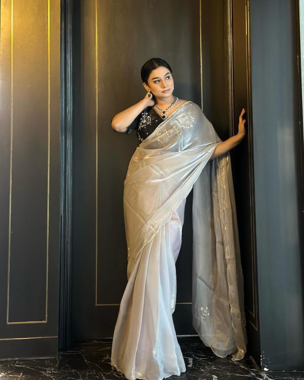 Silver Soft Jimmy Chuu Lace Border Saree