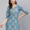 Sky Blue Cotton Printed Kurti