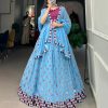 Sky Blue Georgette Mirror Work Lehenga Choli