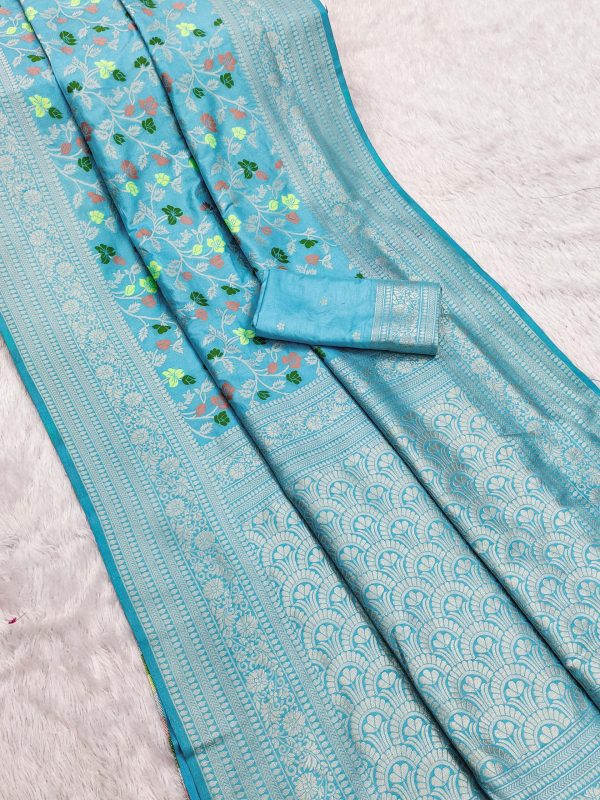 Sky Blue Khaddi Pashmina Zari Work Saree