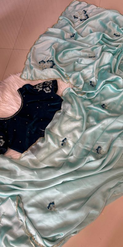 Sky Blue Rangoli Silk Lace Resham Work Saree