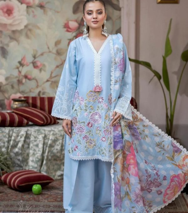 Sky Blue Roman Silk Embroidery Work Salwar Suit
