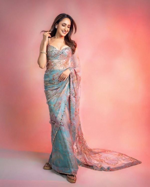 Sky Blue Soft Georgette With Mirror Work Saree
