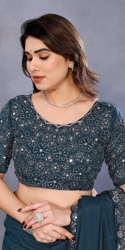 BT 12 Teal Blue Soft Star Georgette Silk with Embroidery Work & Mirror Work Saree . Exclusive Offer ₹1999. Delivery 4-6 Working Days. Shop now. | Sarees, Bollywood Sarees, Creative Sarees, Designer Sarees, Embroidered Sarees, Ethnic Saree, Modern Digital sarees, Party Wear Sarees