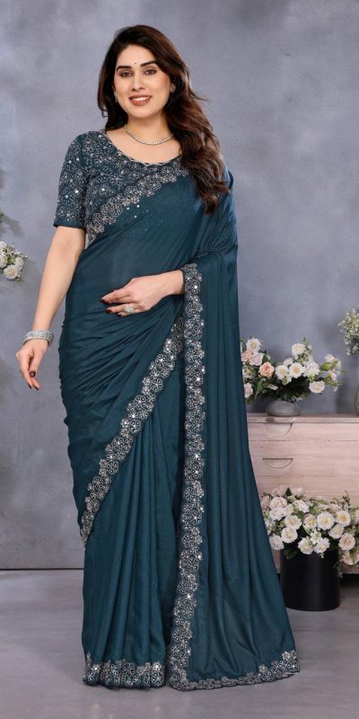 BT 12 Teal Blue Soft Star Georgette Silk with Embroidery Work & Mirror Work Saree . Exclusive Offer ₹1999. Delivery 4-6 Working Days. Shop now. | Sarees, Bollywood Sarees, Creative Sarees, Designer Sarees, Embroidered Sarees, Ethnic Saree, Modern Digital sarees, Party Wear Sarees
