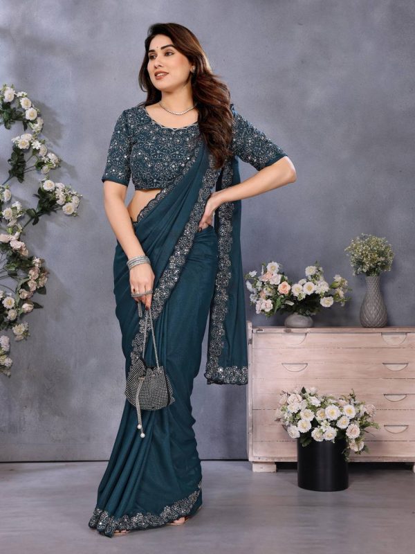 BT 12 Teal Blue Soft Star Georgette Silk with Embroidery Work & Mirror Work Saree . Exclusive Offer ₹1999. Delivery 4-6 Working Days. Shop now. | Sarees, Bollywood Sarees, Creative Sarees, Designer Sarees, Embroidered Sarees, Ethnic Saree, Modern Digital sarees, Party Wear Sarees