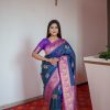Teal Pethani Silk Zari Lace Work Saree