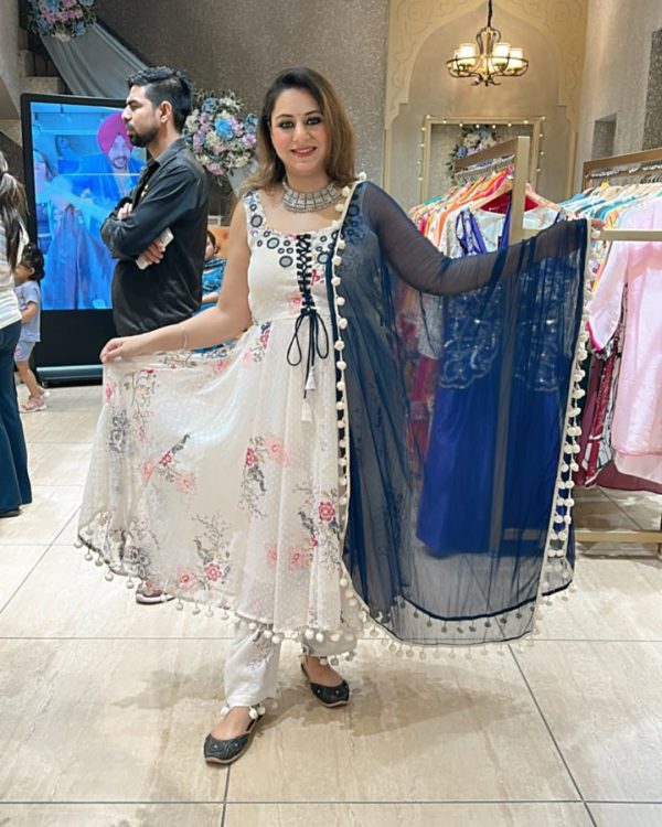 White Butti Georgette With Digital Print Gown
