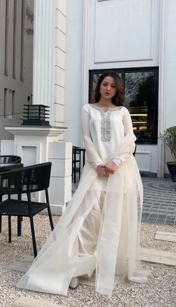 SRK 5252 White Faux Georgette Embroidery Work & Bead Work Salwar Suit . Wedding, Party, Festive, Events, Now at just ₹1499 | Jump Suits, Salwar suit, Designer Suits, Casual Suits, Creative suits, Palazzo Suits, Party Wear Suits, Patiala Suits, Straight Suits