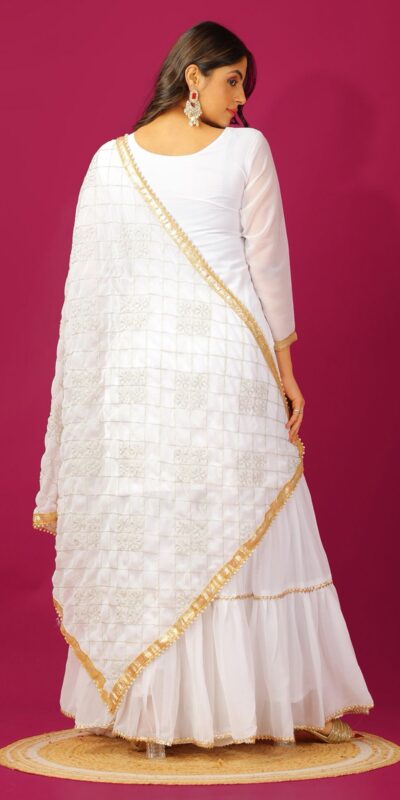 SR 1671 White Georgette Salwar Suit Perfect for Wedding, Party, Cultural Events, Temple Visit, Lohri Now at just ₹1799. Delivery 4-6 Working Days. | Jump Suits, Tops & Bottoms, Track Suits, Trendy Wear, Salwar suit, Designer Suits, Casual Suits, Creative suits, Palazzo Suits, Party Wear Suits, Patiala Suits, Straight Suits