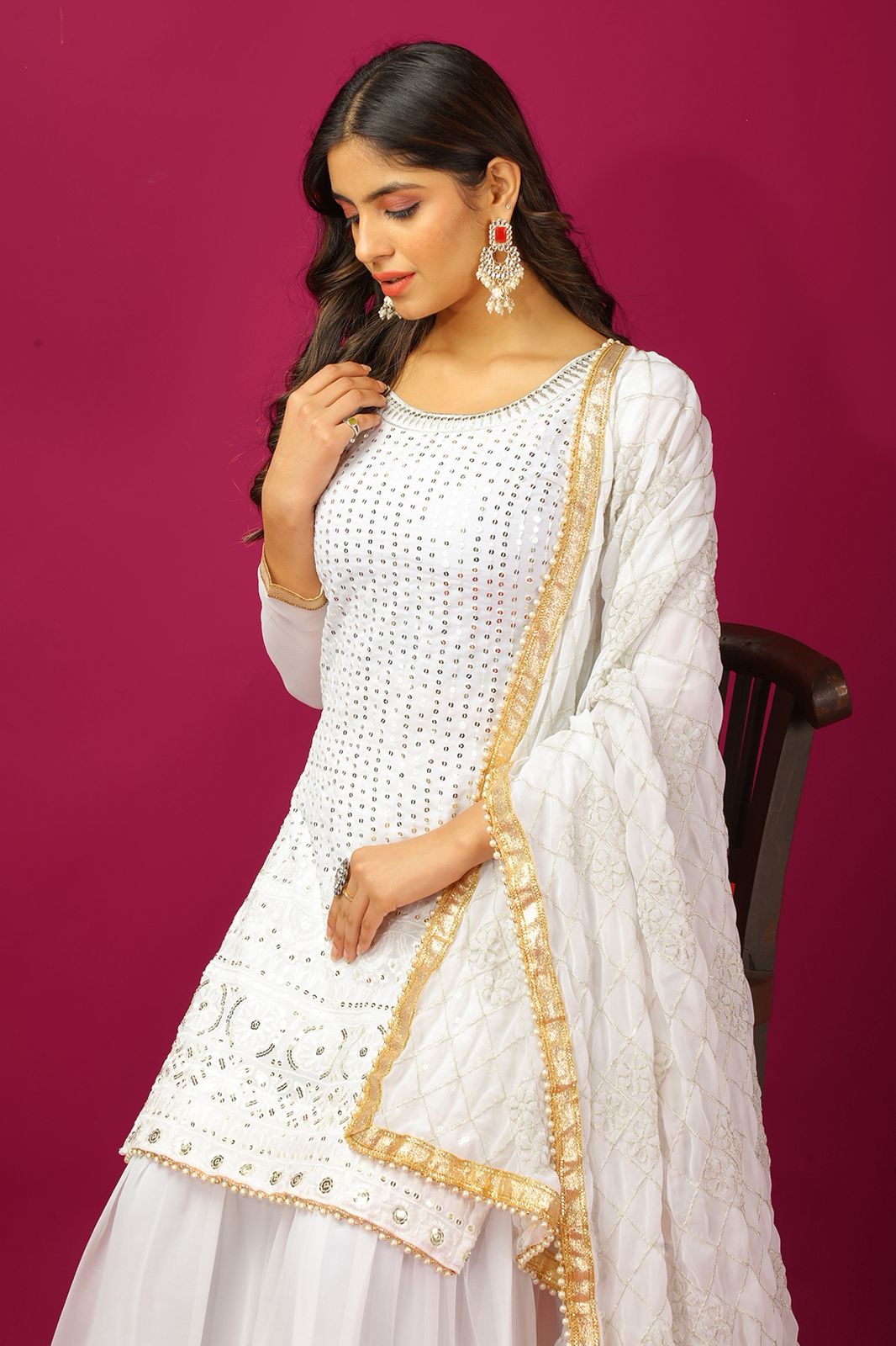 SR 1671 White Georgette Salwar Suit Perfect for Wedding, Party, Cultural Events, Temple Visit, Lohri Now at just ₹1799. Delivery 4-6 Working Days. | Jump Suits, Tops & Bottoms, Track Suits, Trendy Wear, Salwar suit, Designer Suits, Casual Suits, Creative suits, Palazzo Suits, Party Wear Suits, Patiala Suits, Straight Suits
