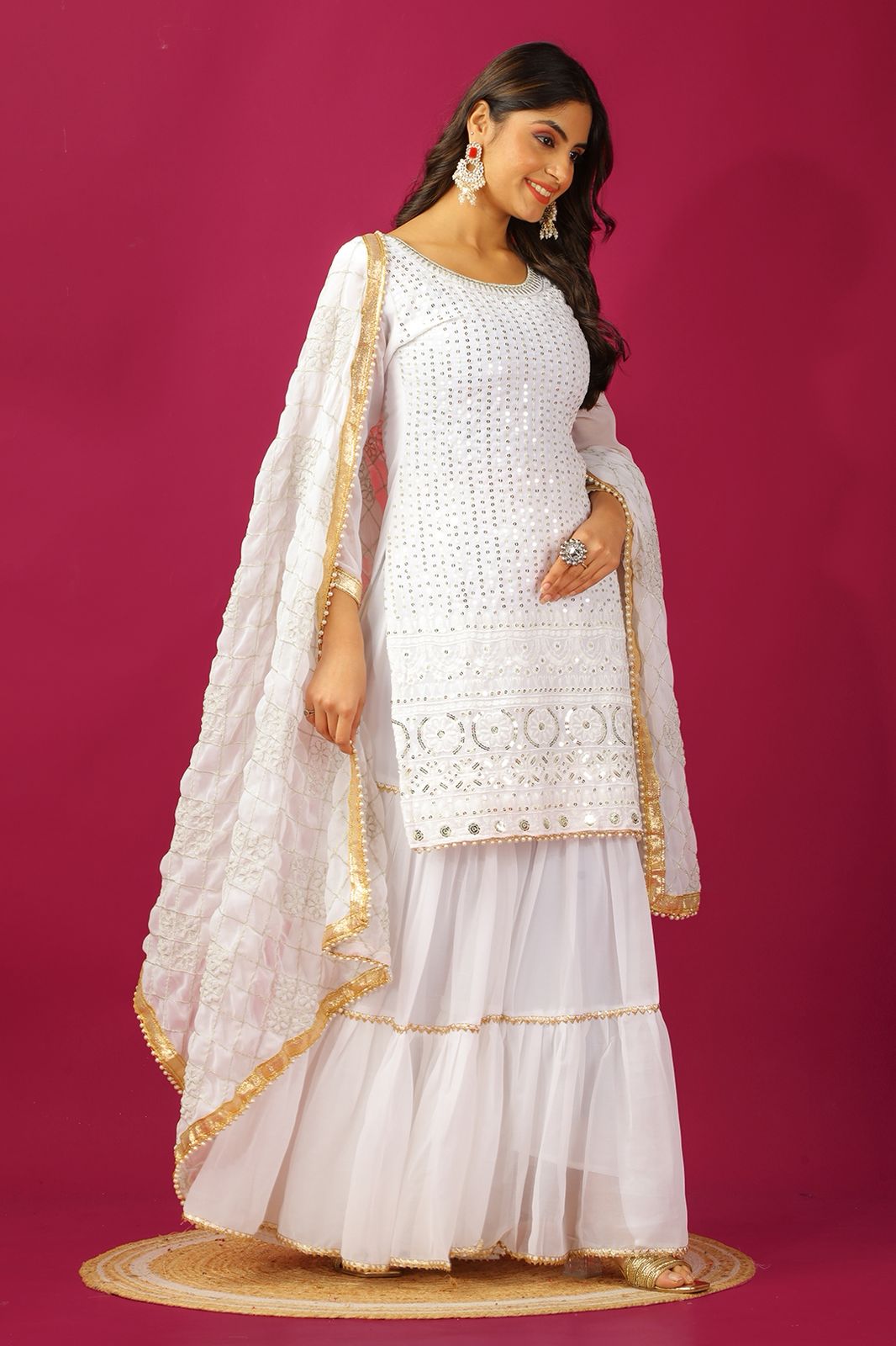 SR 1671 White Georgette Salwar Suit Perfect for Wedding, Party, Cultural Events, Temple Visit, Lohri Now at just ₹1799. Delivery 4-6 Working Days. | Jump Suits, Tops & Bottoms, Track Suits, Trendy Wear, Salwar suit, Designer Suits, Casual Suits, Creative suits, Palazzo Suits, Party Wear Suits, Patiala Suits, Straight Suits