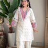 White Khadi Cotton Thread Work Salwar Suit