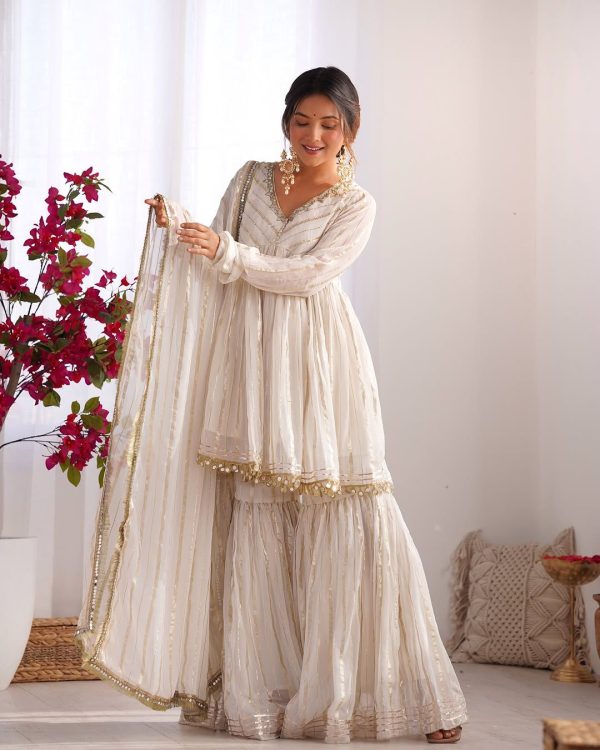 White Mal Chanderi Mirror Work Salwar Suit