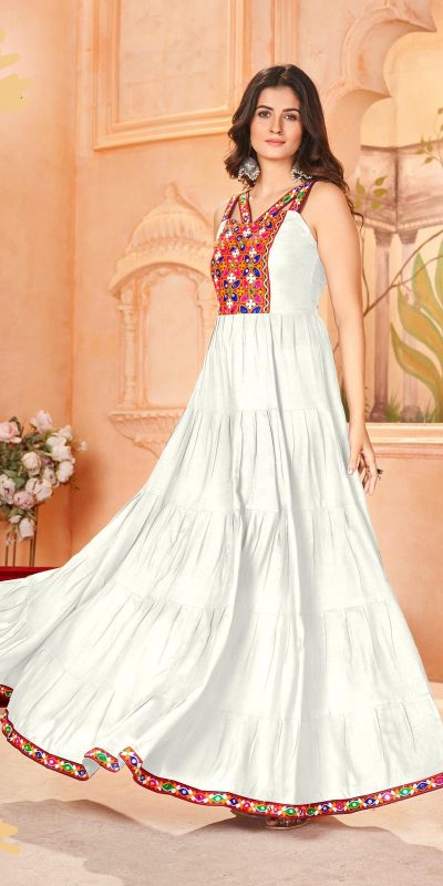 INLI Ghumati White Heavy Rayon with Lace Work & Gamthi Work Gown . Get it for ₹1749. Delivery 4-6 Working Days. Shop now. | Gowns, Bollywood Gowns, Creative Gowns, Designer Gowns, Embroidered Gowns, Party Wear Gowns