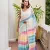 White Soft Cotton With Digital Print Saree