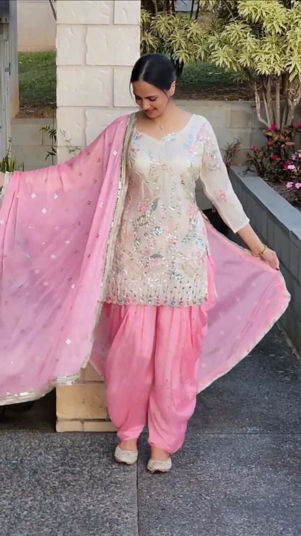 White Vichitra Silk With Embroidery Salwar Suit