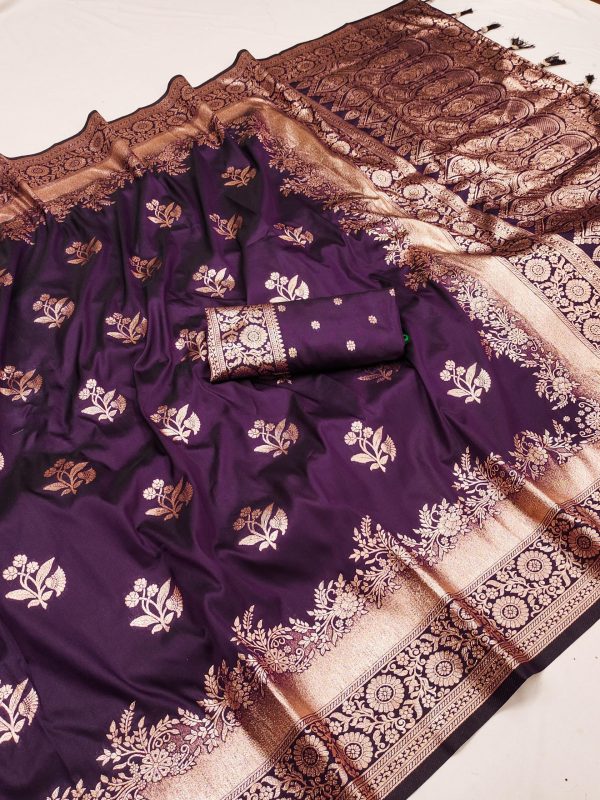 Wine Banarasi Silk Zari Lace Work Saree