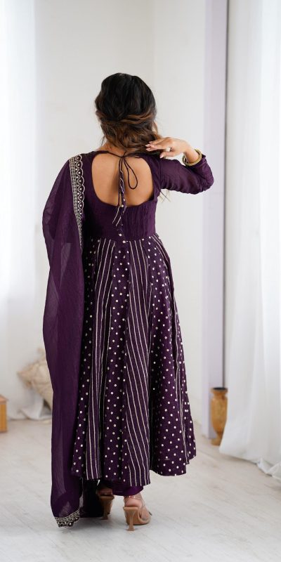 SRK 5293 Wine With Crunchy Silk With Fully Flair with Lace Work & Embroidery Work Anarkali Gown . Introductory Price ₹2149. Delivery 4-6 Worki | Gowns, Bollywood Gowns, Creative Gowns, Designer Gowns, Embroidered Gowns, Party Wear Gowns