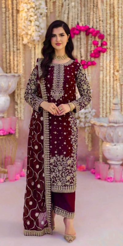 SRK 5238 Wine Faux Georgette With 5mm Embroidery Sequence Work with Beads Work Wedding, Party, Festive, Events, 4-6 Working Days At 2399 | Jump Suits, Salwar suit, Designer Suits, Casual Suits, Creative suits, Palazzo Suits, Party Wear Suits, Patiala Suits, Straight Suits