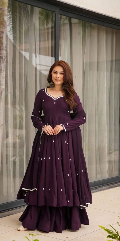 Wine Faux Georgette Embroidery Work Salwar Suit