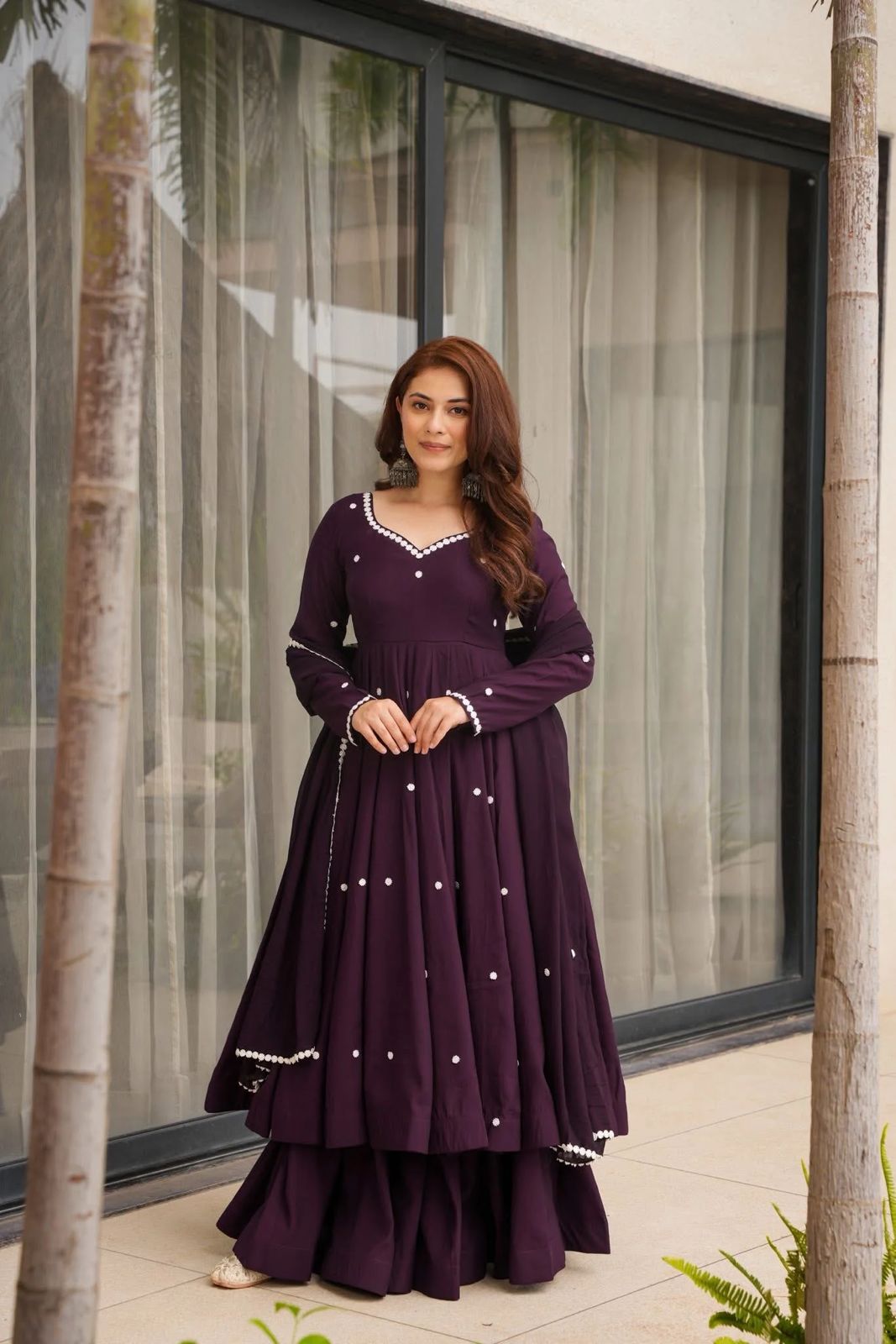 Wine Faux Georgette Embroidery Work Salwar Suit
