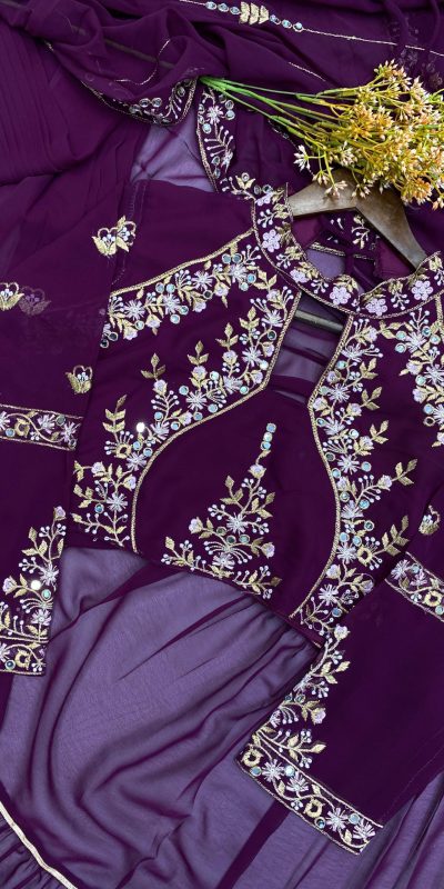 BE 280 Wine Georgette Lehenga Saree Perfect for Wedding, Party, Cultural Events, Housewarming, Ganesh Chaturthi . Affordable Price ₹2399. Delivery 4- | Lehenga, Bollywood Lehenga, Creative Lehenga, Designer Lehenga, Embroidered Lehenga, Party Wear Lehenga