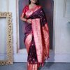 Wine Paithani Ajanta Lotus With Lace Work Saree