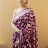 Wine Soft Lichi Silk Jacquard Zahlar Saree