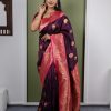 Wine Soft Paithani Silk Zari Work Lace Saree