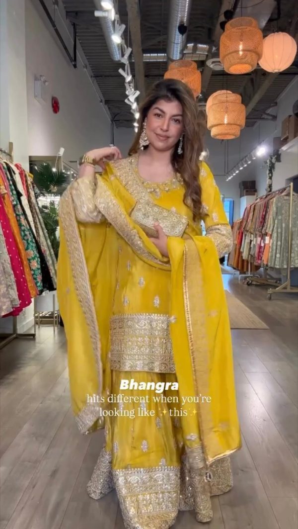 Yellow Chinon With Embroidery Work Salwar Suit