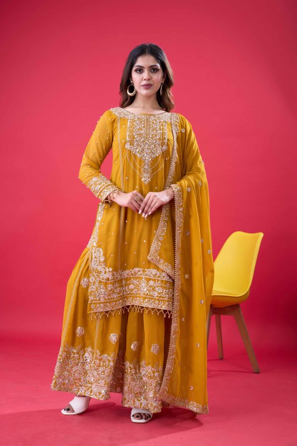 SR 1688 Yellow Faux Georgette with Lace Work & Embroidery Work. Salwar Suit Introductory Price ₹1949. Delivery 4-6 Working Days. Shop now. | Jump Suits, Salwar suit, Designer Suits, Casual Suits, Creative suits, Palazzo Suits, Party Wear Suits, Patiala Suits, Straight Suits