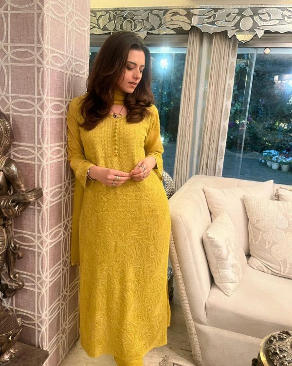 Yellow Georgette Embroidery Slawar Suit