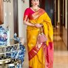 Yellow Lichi Silk Lace Border Saree