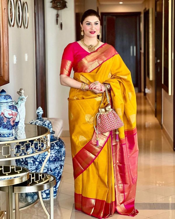 Yellow Lichi Silk Lace Border Saree