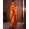Yellow Lichi Silk With Jacquard Lace Work Saree