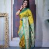 Yellow Paithani Ajanta Lotus With Lace Work Saree