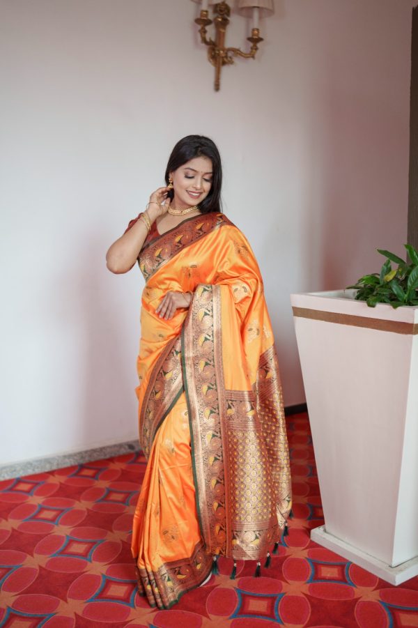 Yellow Pethani Silk Zari Lace Work Saree